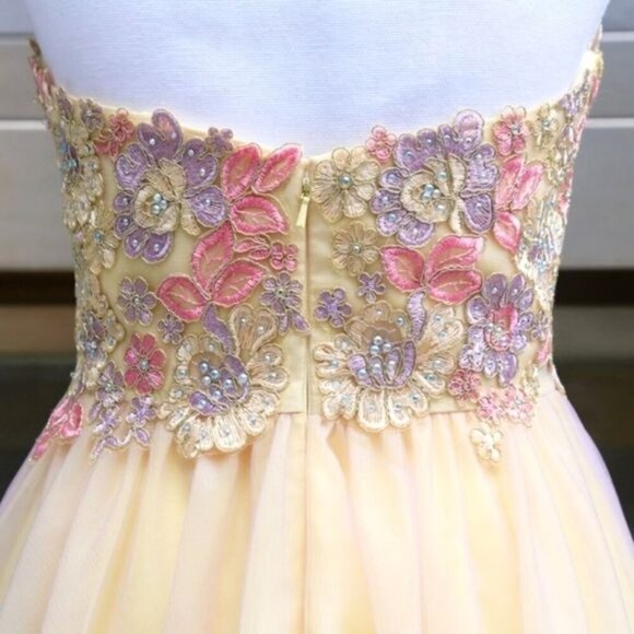 Mon Cheri ✦ Strapless Formal Dress ✦ Floral Embroidery Sweetheart Neckline Layer - Picture 9 of 17